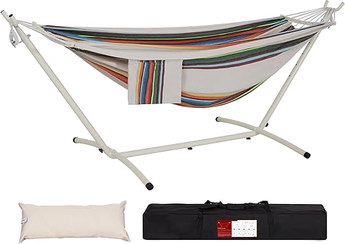 LazyDaze Hammocks Hamaca Doble con Soporte - Hamaca Resistente para Exteriores para 2 Personas para Adultos, Incluye Soporte de Acero Duradero,