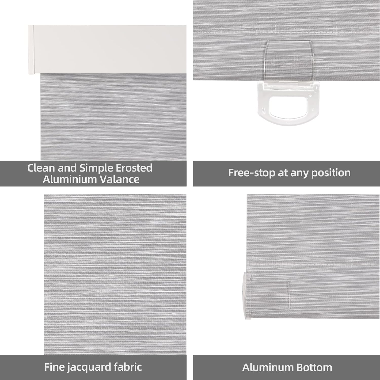OCTO Cordless Blackout Roller Shades for Indoor Windows,Free-Stop Shade with Valance,Thermal Insulated Woven Fabric,UV Protection,Blinds for Home,Office,Easy to Install(72" H x 33" W, Grey)