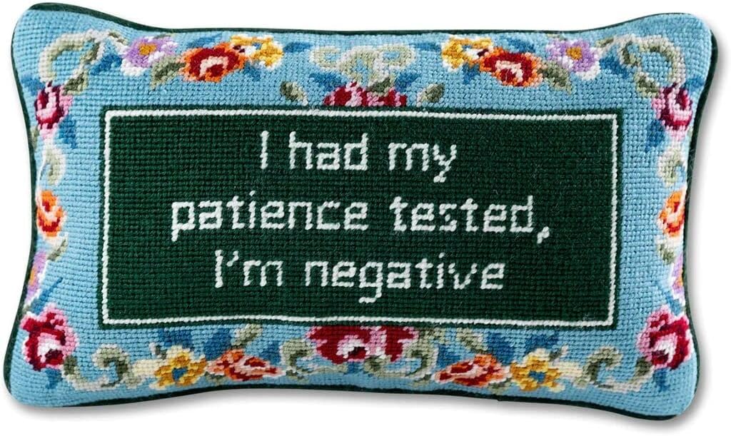 FURBISH Needlepoint Decorative Throw Pillow - Patience - 9" x 15" - Small Embroidered Accent Pillow for Bed, Chair, Couch, Sofa - Eclectic Home Decor