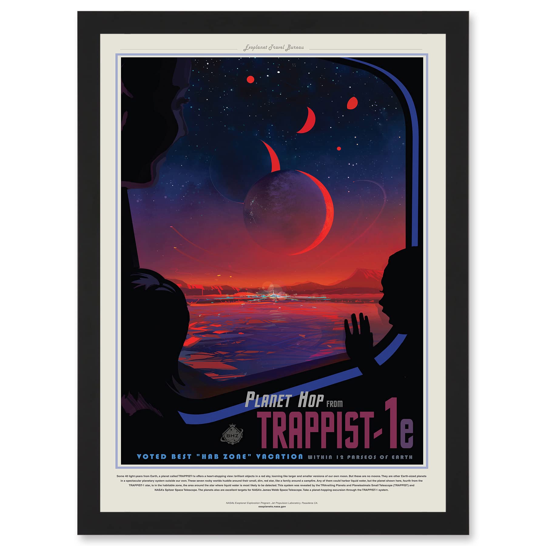 Artery8 Nasa Space Travel Advert Trappist 1E Planet Hop A4 Artwork Framed Wall Art Print