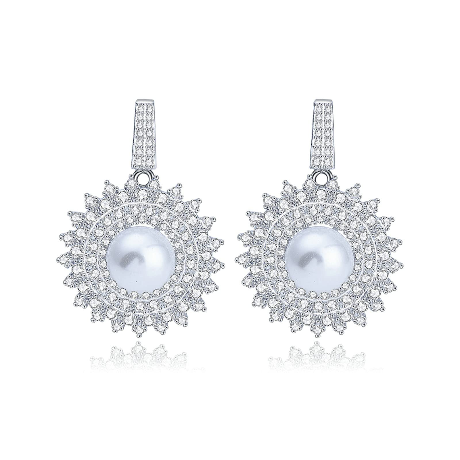 Boucles d'oreilles halo perle en plaqué argent et zircones d'exception
