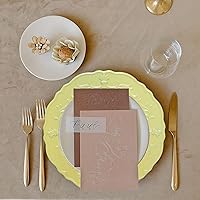 Vista 6 de Spsyrine Plato de carga amarillo claro, 13 pulgadas de plástico en relieve para cena, juego de 6 elegantes decoraciones para bodas, cenas, eventos