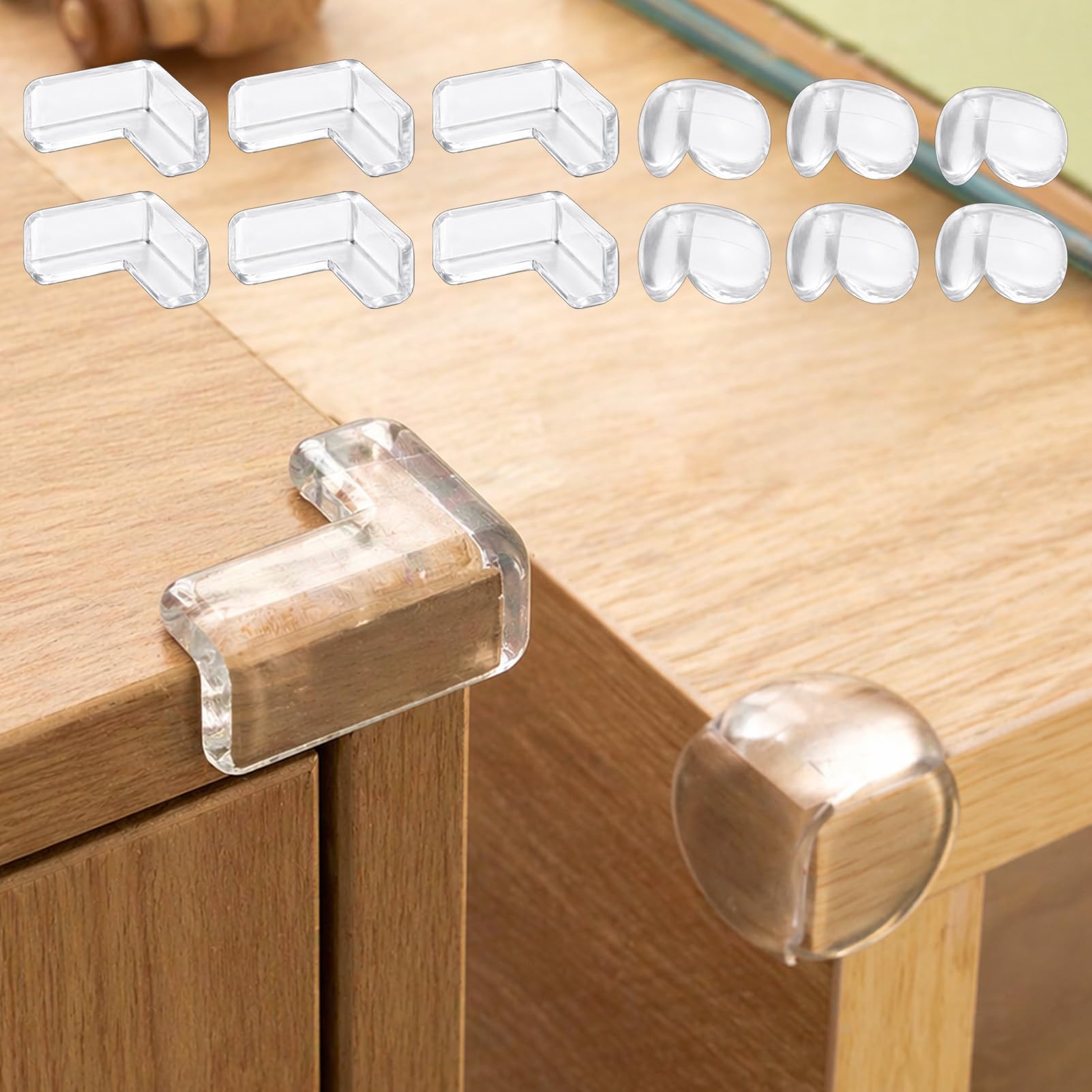 12PCS Transparent Silicone Corner Protectors, Furniture Edge Protection Safety Bumpers, Table & Window Corner Covers (Round & L Shaped)