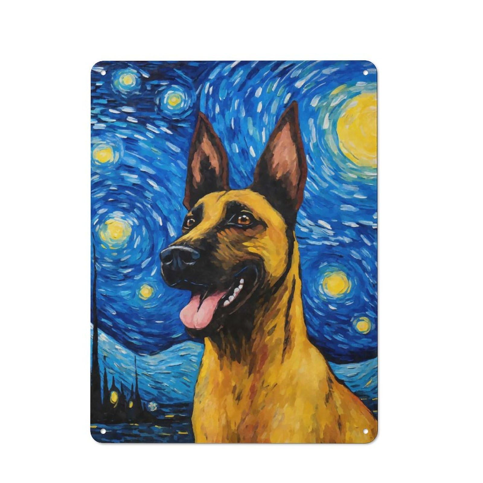 Junmoney Style-5 Tin Wall Plaque 40X30cm With Belgian Malinois Night For Hallway Wall, Suited To Wall Displays In Hallways And Entrance Areas