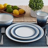 Vista 3 de Pfaltzgraff Eclipse Blue - Juego de vajilla de cerámica de 16 piezas, servicio para 4 personas con platos llanos, platos de ensalada, cuencos