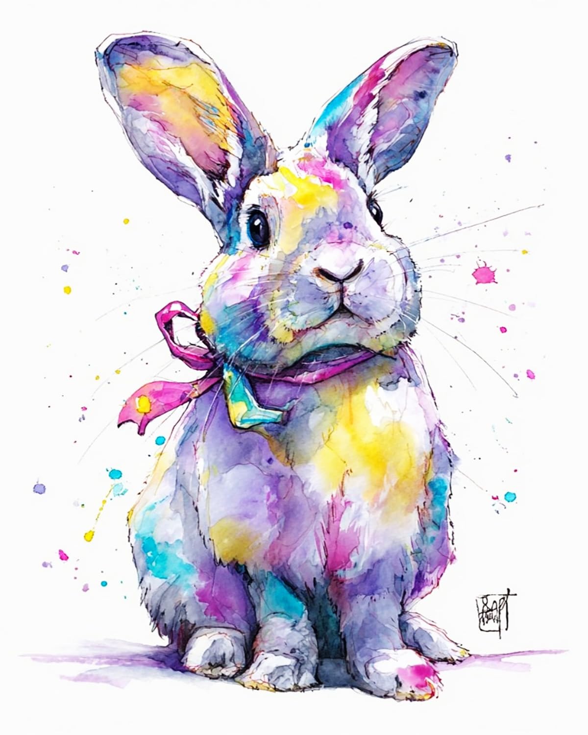 Liubaishi Multicolour Paint By Numbers For Adults, Rainbow Rabbit, 40X50 Cm Acrylic Canvas Kit With Brushes And Paints