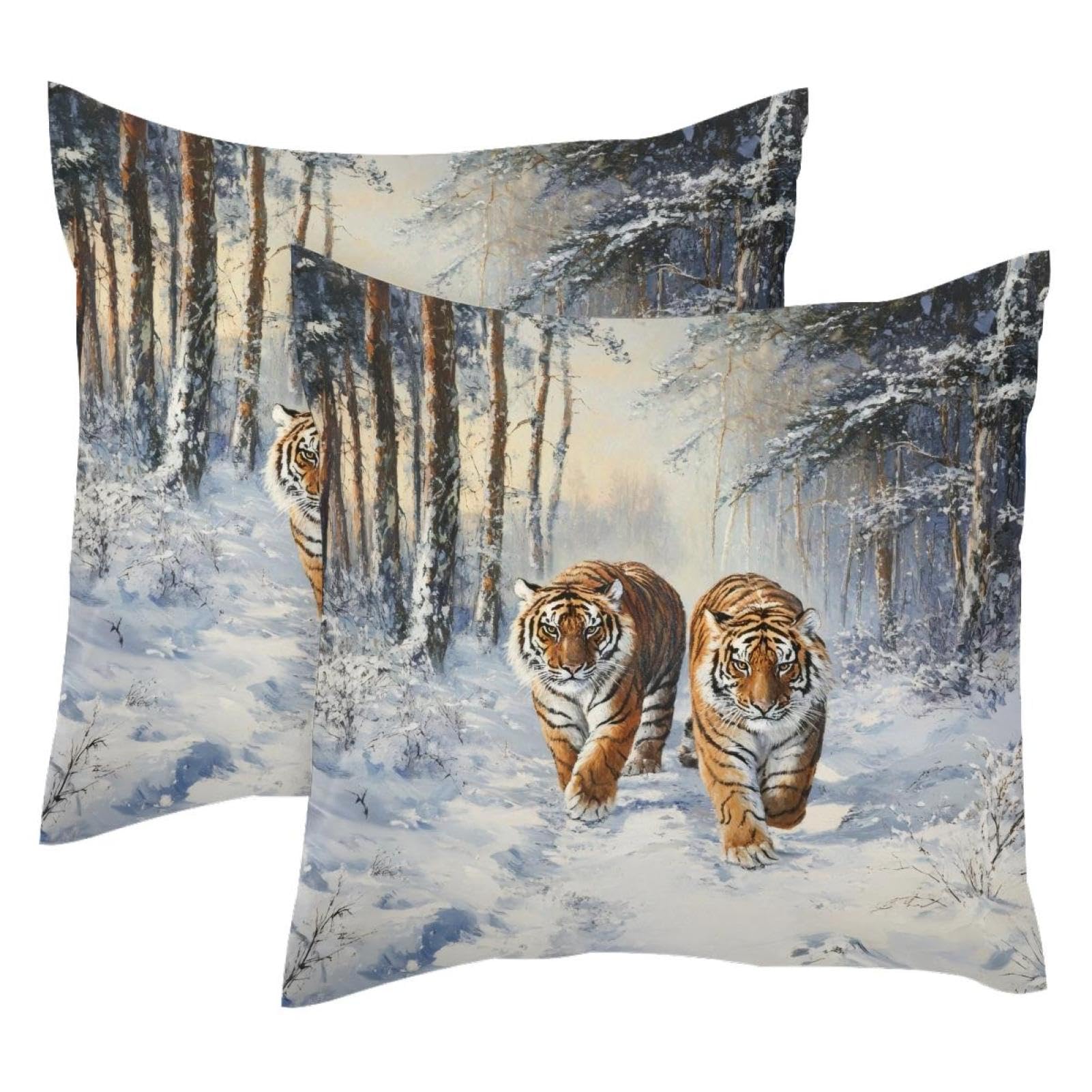 Housse de coussin velours motif tigre de neige au design artistique raffiné