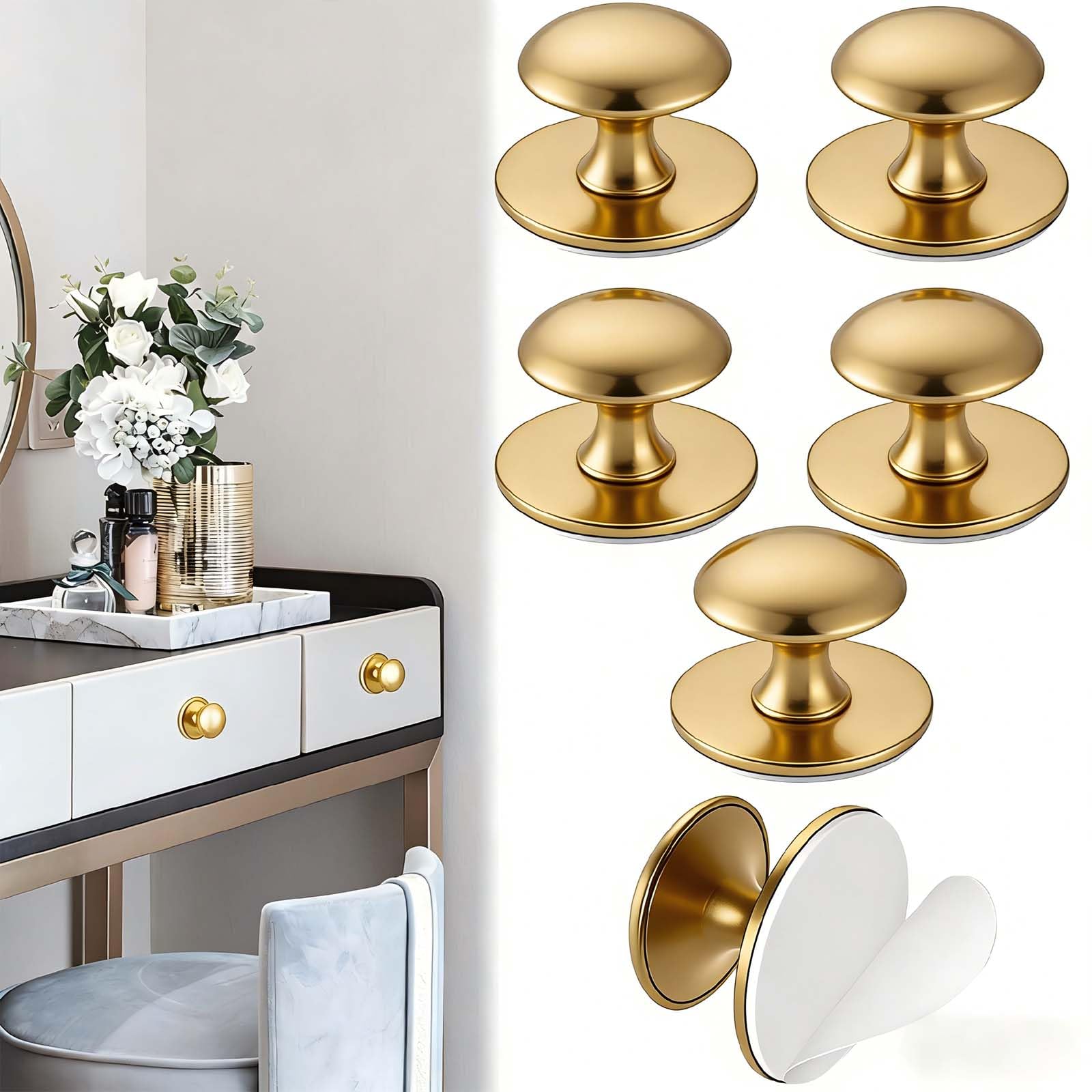 SVOCK 6PCS Drawer Knobs, Gold Wardrobe Handles, Self Adhesive Gold Drawer Handles, Golds Handle for Drawers, Pull Out Drawers for Kitchen Cabinets, Door Knobs of Wardrobes โ image 1