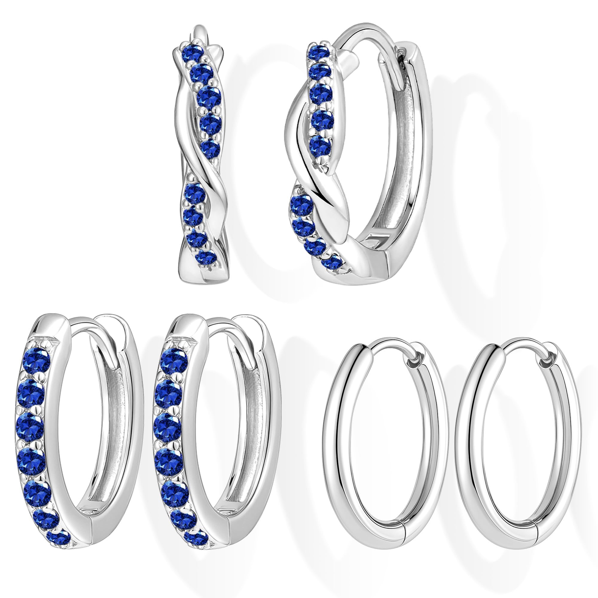 Gold Huggie Hoop Earrings Set for Women, Dainty Small Sterling Silver Earring Stacks Hypoallergenic Jewelry for Multiple Piercings, Trendy Twisted Cute Cartilage Hoops Birthstone Gift 3 Pairs