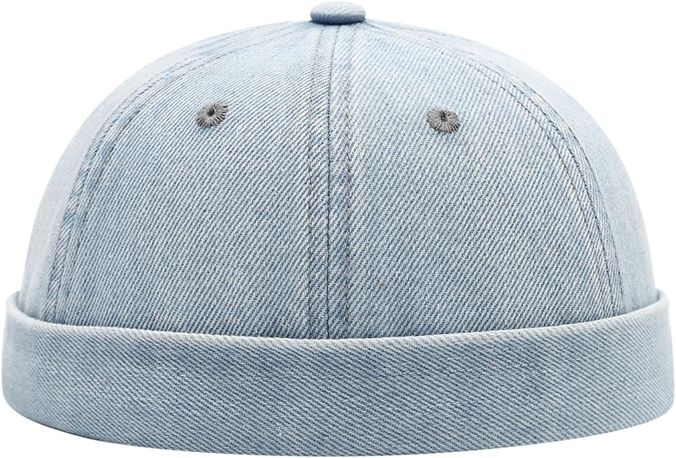 Vintage Denim Cotton Brimless Hat for Men Women Rolled Cuff Docker Cap Harbour Beanie Hats Landlord Hat K377