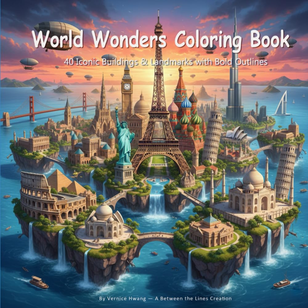 World Wonders Coloring Book: 40 Iconic Buildings & Landmarks with Bold Outlines
