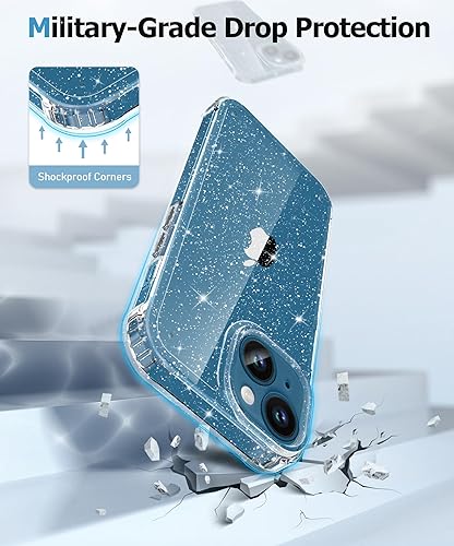 Miniatura 10 de MIODIK Funda compatible con iPhone 13, con protector de pantalla + protector de lente de cámara, funda protectora transparente con purpurina a Negro