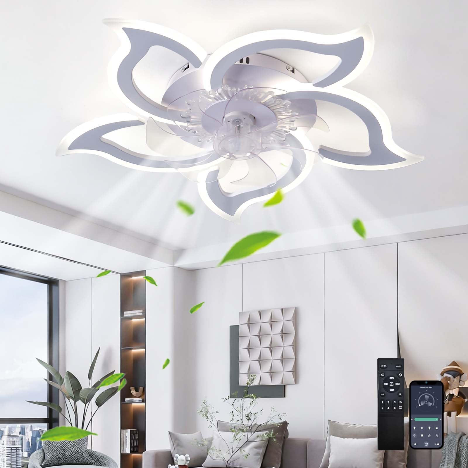 HXYSXHJUO Ceiling Fans with Lights Remote and App, 6 Speeds,Ceiling Lamps, Stepless Color Temperature, Reversible DC Motor, Quiet Fan for Bedroom Living Room