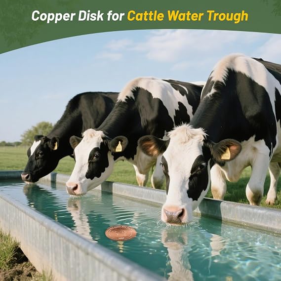 Copper Disk for Cattle Water Trough|4-inch Diameter,0.6mm Thick|99.99% Pure Copper Disc|Automatic Cattle Water Trough Purification Disk with 4 Point Support|Purify Water All Year Round