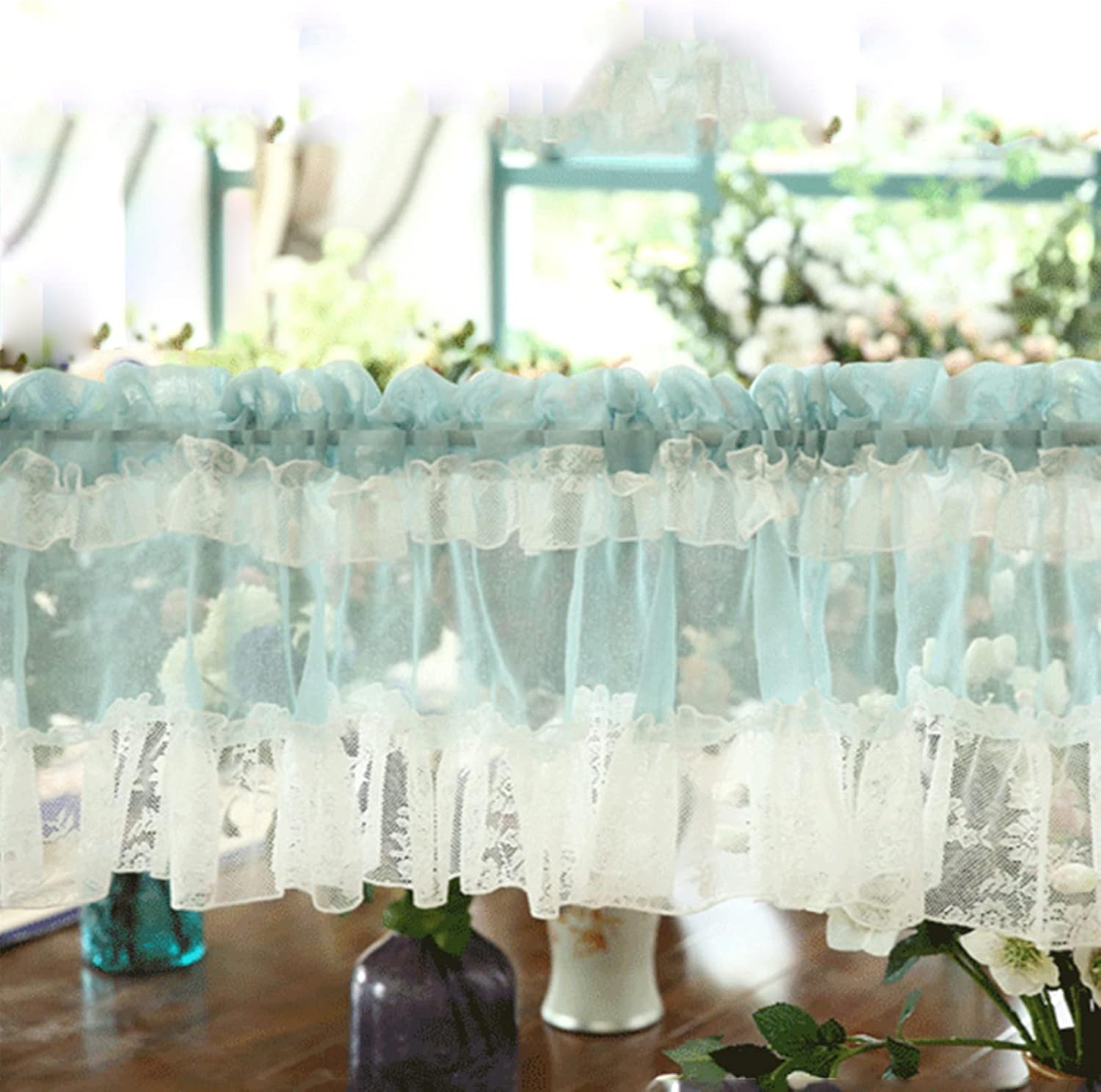 Tier Curtains Valance Country Style Cáfe Curtain Lace Voile Bistro Curtain Modern Short Curtain Short Blinds Curtains Kitchen Curtains Translucent Curtains for Living Room,Bedroom,Kitchen