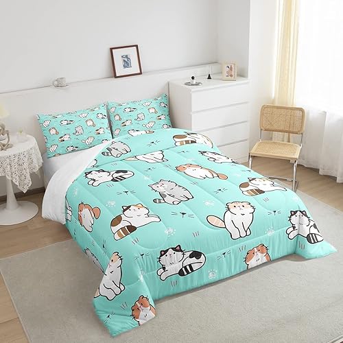 Miniatura 4 de Erosebridal Juego de edredón Kawaii de tamaño matrimonial para niñas, diseño de gatito arcoíris, juego de ropa de cama de animales de dibujos