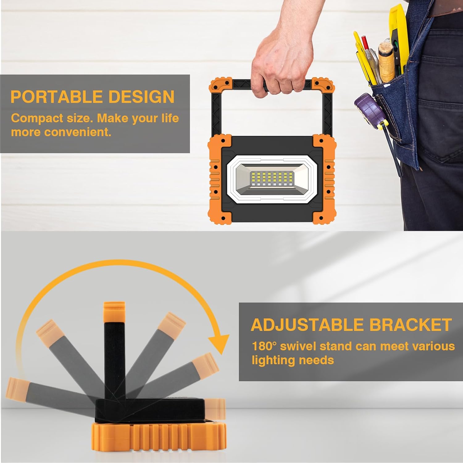 Rechargeable Work Light, 2800 LM LED Work Lights with 4500 Capacity Portable Work Light 180°Rotate IP65 Waterproof for Job Site Lighting Outdoor Camping Hiking Emergency Car Repairing 2pack