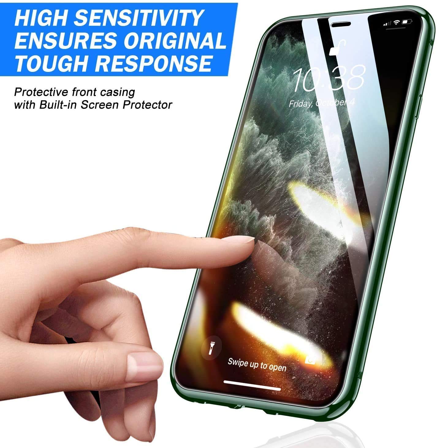 Custodia SIMao Per IPhone 12 Con Protezione 360°, Cover In Metallo E Vetro Temperato, Protezione Schermo Integrata, Blu