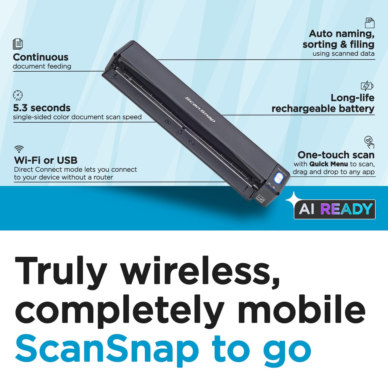 Amazon.com: ScanSnap iX100 Wireless Mobile Portable Scanner, Black