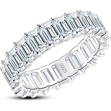 Moissanite Eternity Ring, Round/Emerald Cut 5cttw D Color VVS1 925 Sterling Silver Wedding Band Rings for Women