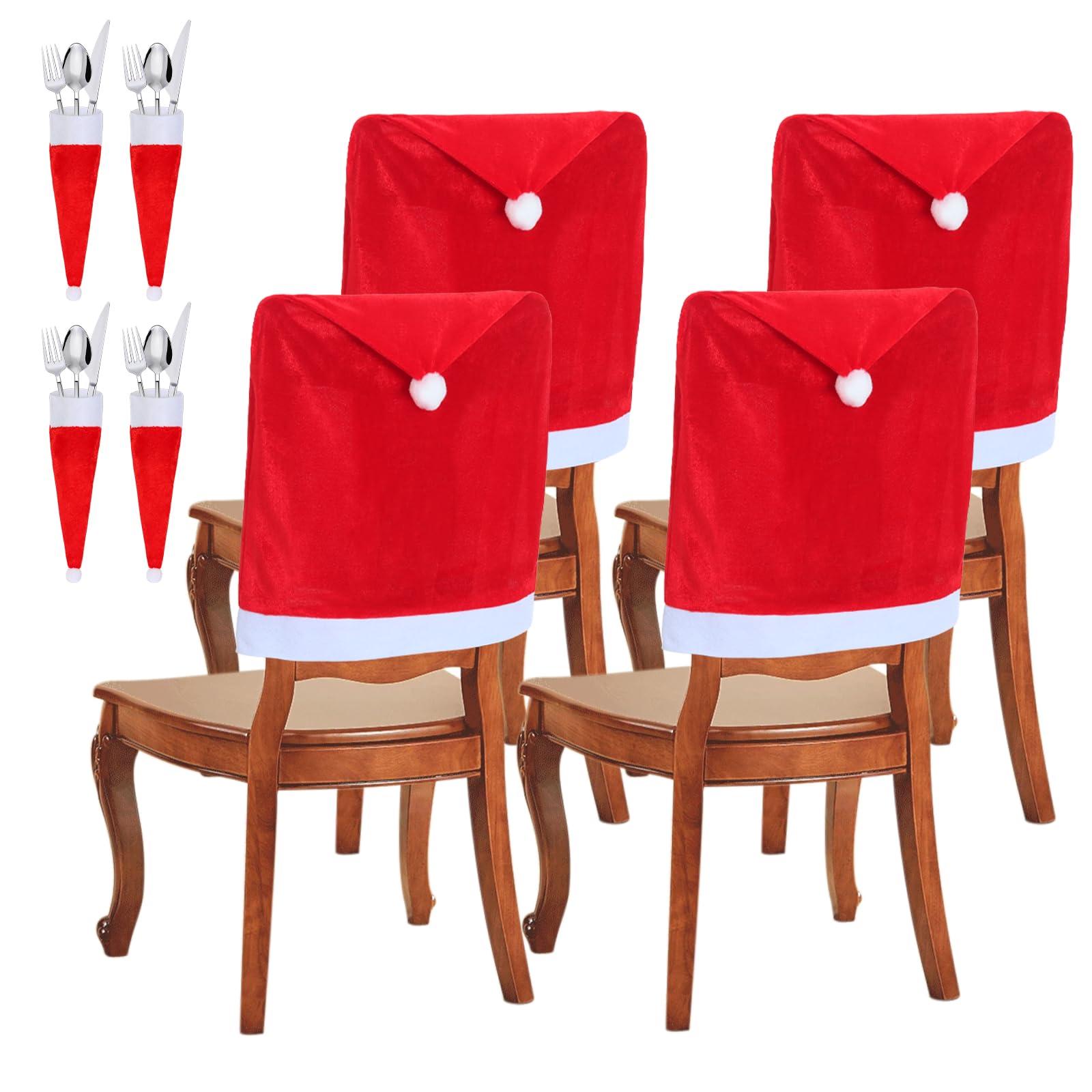 Novaliv Stuhlhussen 4er Set Schwingstuhl Weihnachten I Rot I Nikolausmütze I Stuhlbezug Weihnachten Deko Weihnachtsmütze Stuhlabdeckung Stuhlbezug 4er Set