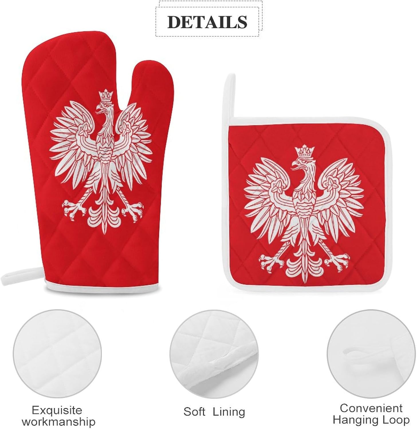 Poland Eagle Print Oven Mitts and Pot Holders 3 Piece Sets Heat Resistant Gloves Hot Pads Potholders for Kitchen Baking Cooking