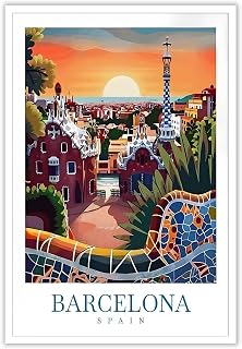 Trendy Barcelona Scenery Wall Art Funky Spain Barcelona City Landscape Canvas Posters Europe Spain Travel Prints Painting For Family Living Room Bedroom Wall Decor 8x12in Unframed