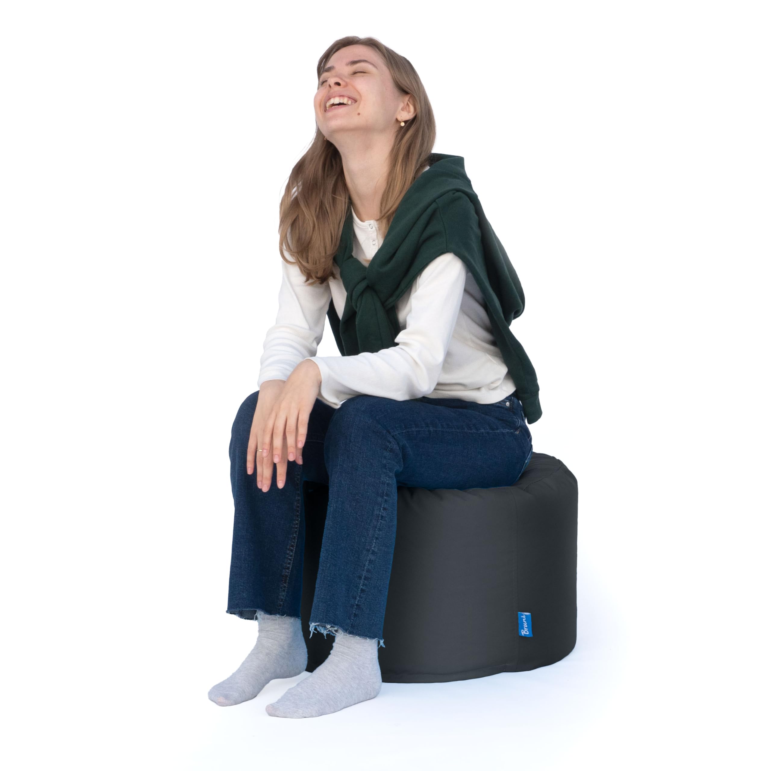 Bruni Pouf Sitzhocker L in Grau – runder Sitzpouf, Indoor und Outdoor als Fußhocker, Yoga-Sitzkissen, Meditationskissen geeignet, in Deutschland gefertigt