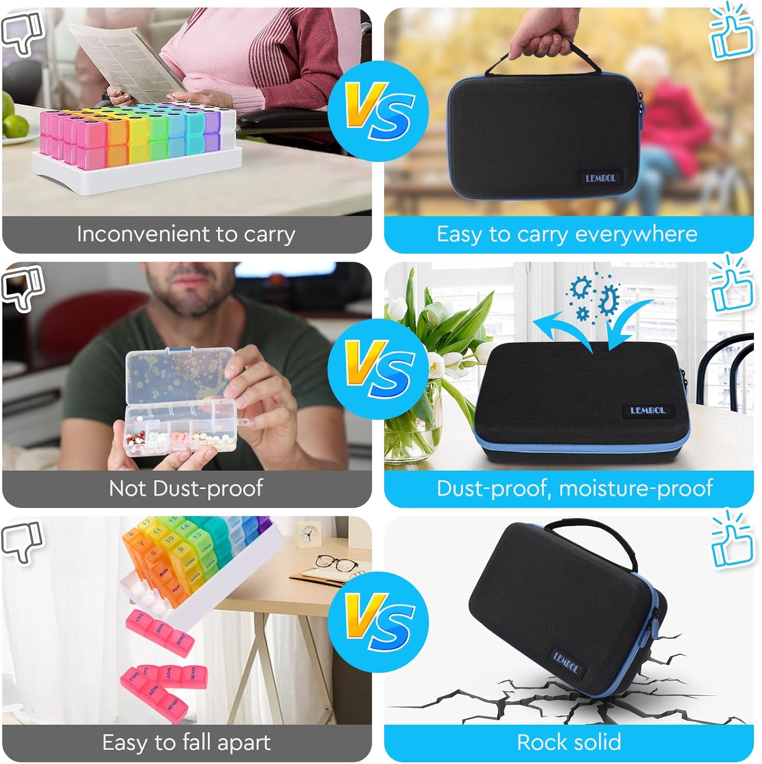 Monthly Pill Organizer 2 Times a Day, 30 Day Pill Organizer Box AM PM with Weekly Pill Bag,32 Daily Large Compartments,1 Month Pill Holder to Hold Vitamins, Medication and Supplements - Image 4