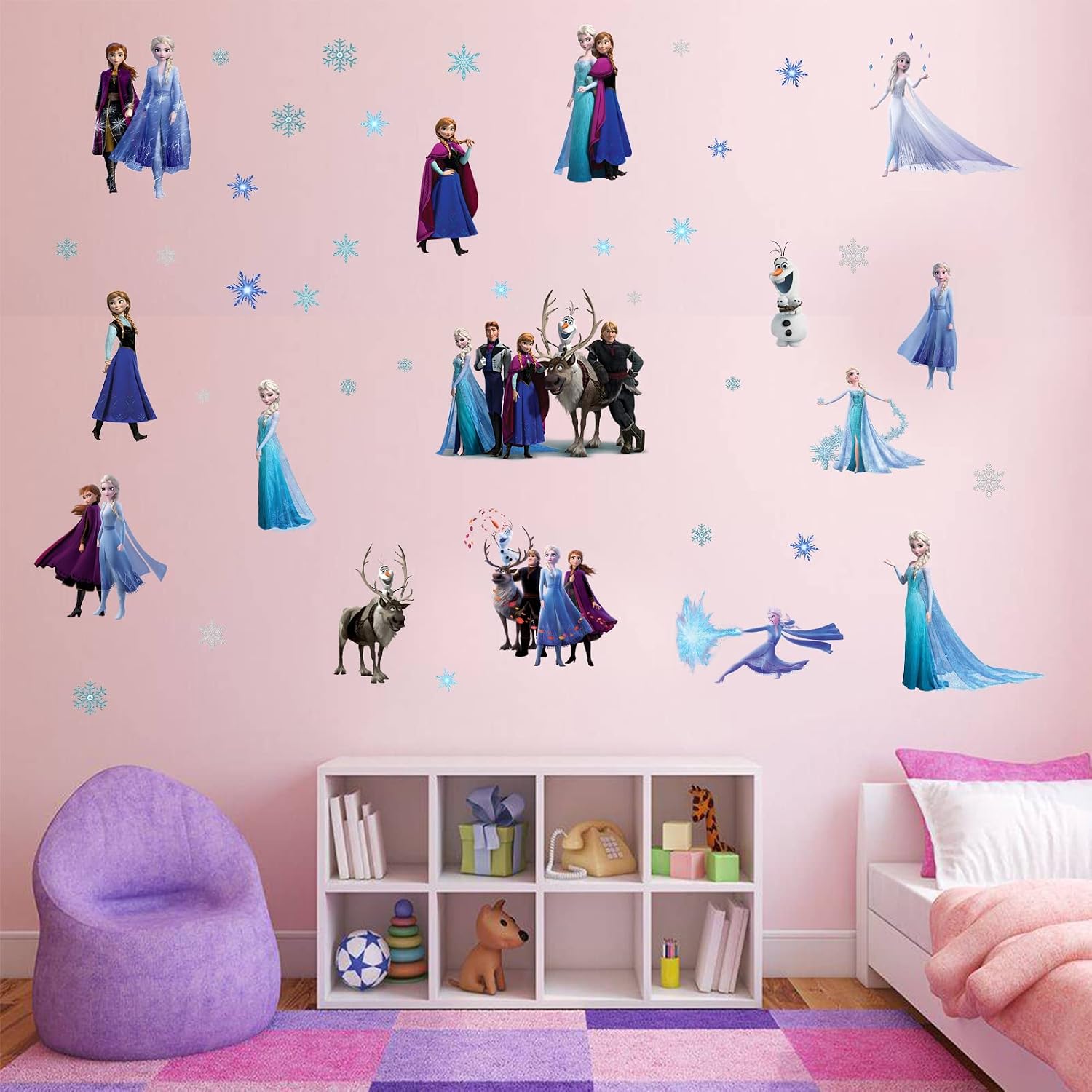 Frozen Wall Decals Stickers, Peel and Stick Princess Wall Decals for Girls Bedroom Removable Wall Art Decor for Baby Nursery Girls Room