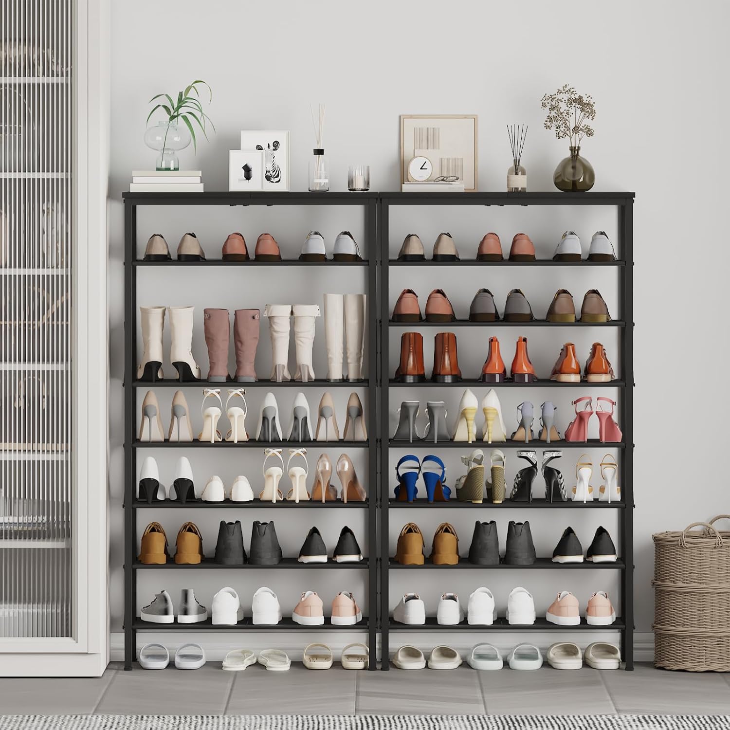 8 Tier Shoe Rack, Large Capacity Shoe Storage Organizer Holds 32 Pairs, Sturdy and Stable, for Entryway, Hallway, Closet, Dorm Room, Black SS08BB