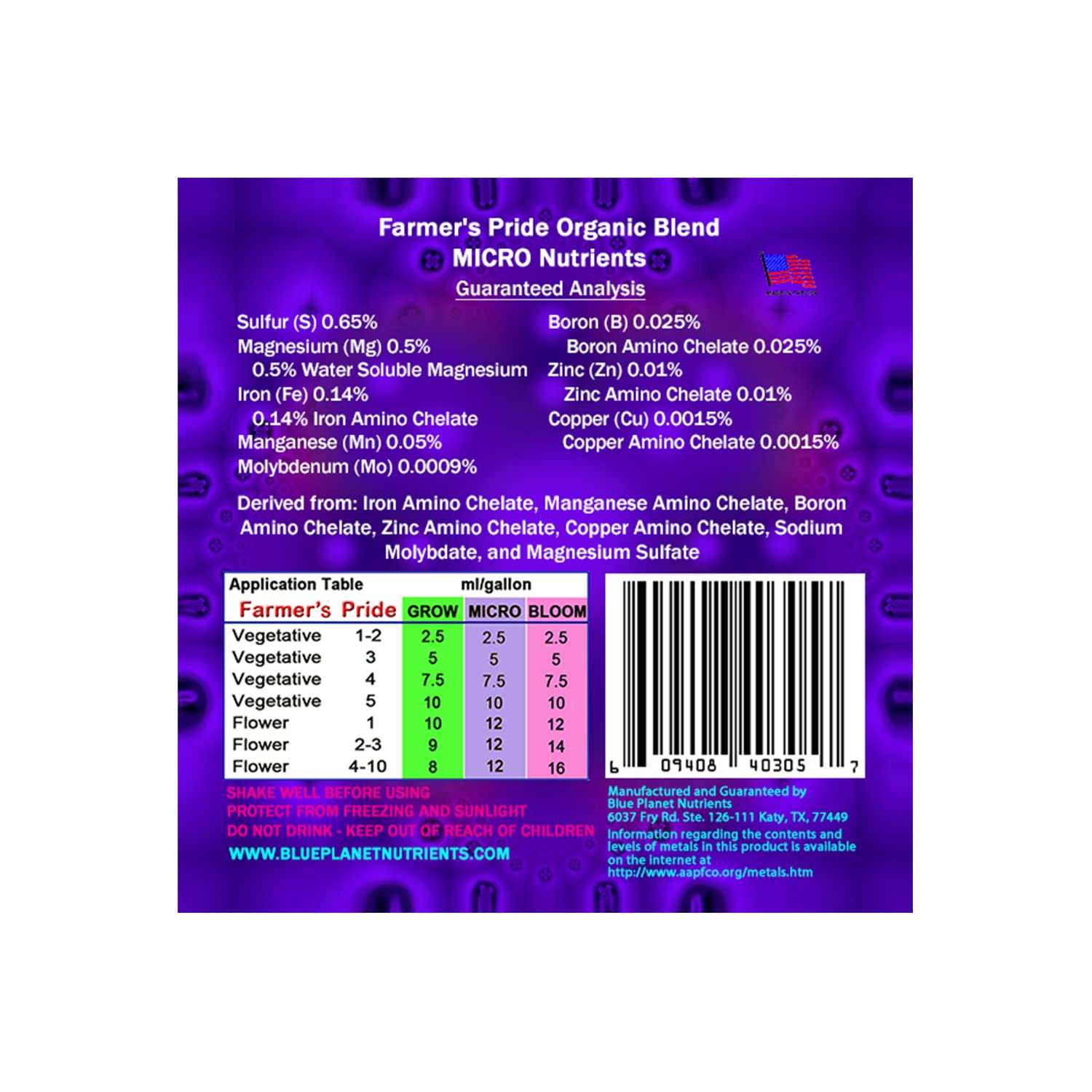 Farmer's Pride Organic Blend Fertilizer Set (128 oz Jugs) Gallon | Concentrated All Purpose Plant Food | Makes Up to 1,500 Gallons | Blue Planet Nutrients