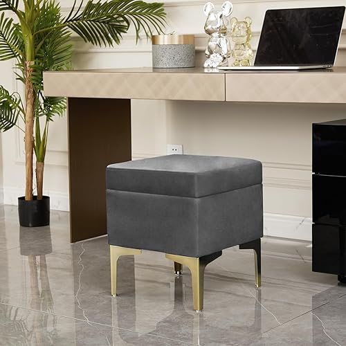 Miniatura 7 de HOUCHICS Reposapiés pequeño, otomano de madera de terciopelo con patas de madera, reposapiés para sofá, asiento adicional para sala de estar,