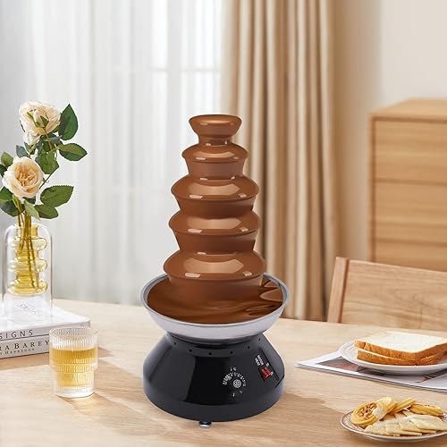 Miniatura 2 de Fuente de chocolate de lujo caliente comercial de 5 niveles, máquina eléctrica de torre de fondue de acero inoxidable de 110 V 230 W, máquina de