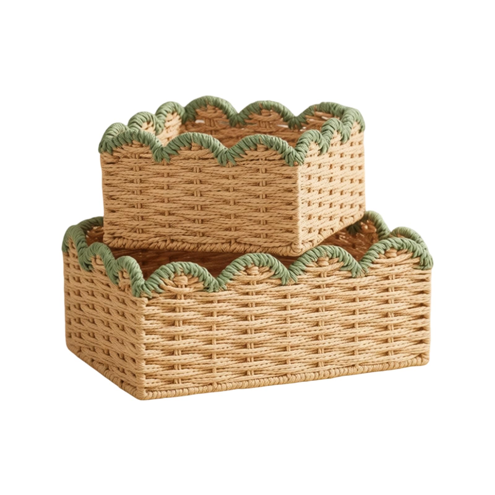 Of 2 Handwoven Green Paper Fiber Rope Baskets Japanese Styles Storage Organizers for Home Decoration Japanese Fashion Basket