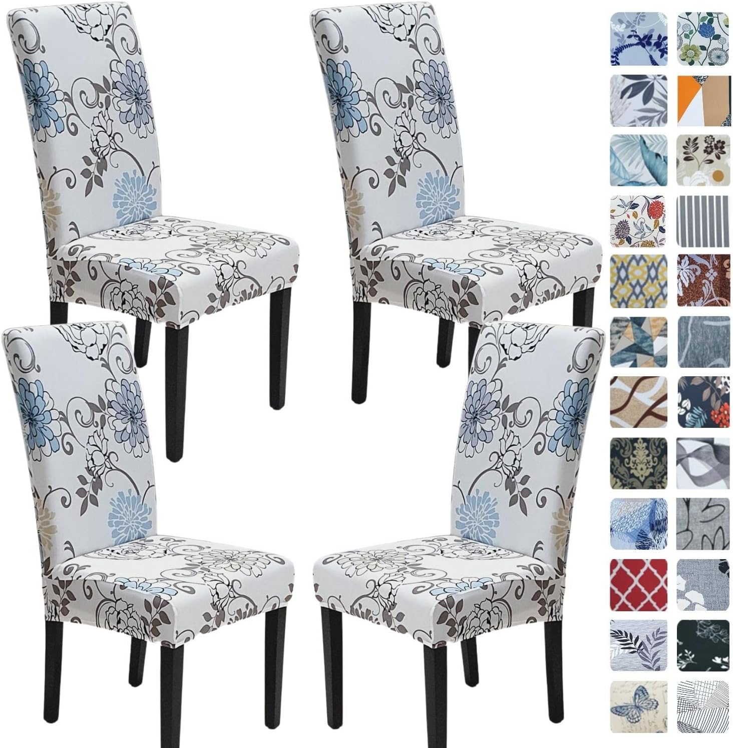 SPRINGRICO Chair Covers for Dining Room Set of 4, Stretch Dining Chair Cover, Washable Spandex Kitchen Parsons Chair Slipcovers, Removable Seat Protector for Home or Party (4 Pack, FLORAL5)