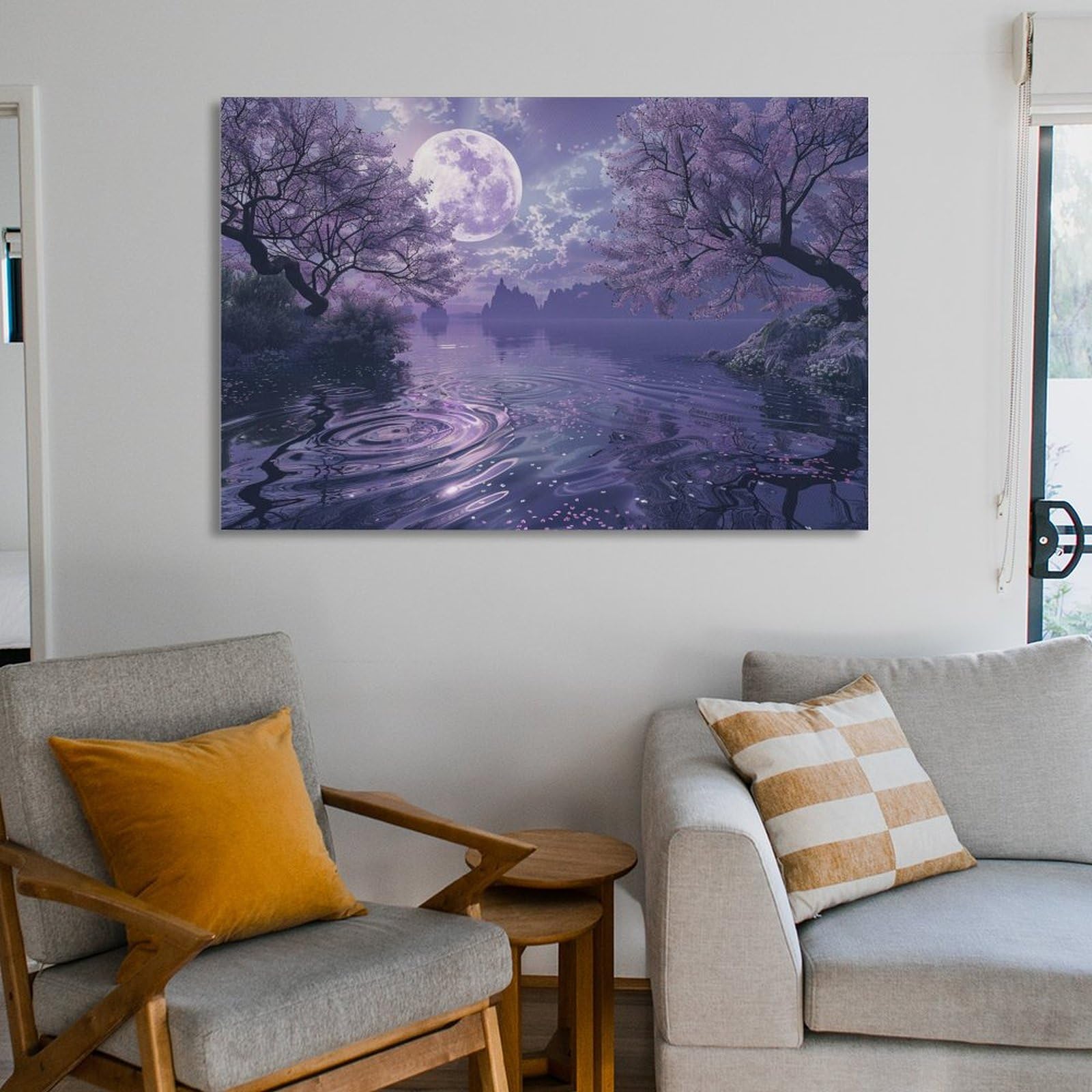 Amazon.co.jp: 絵画 紫月の夜インテリア 絵画 美しい自然の風景 夢の