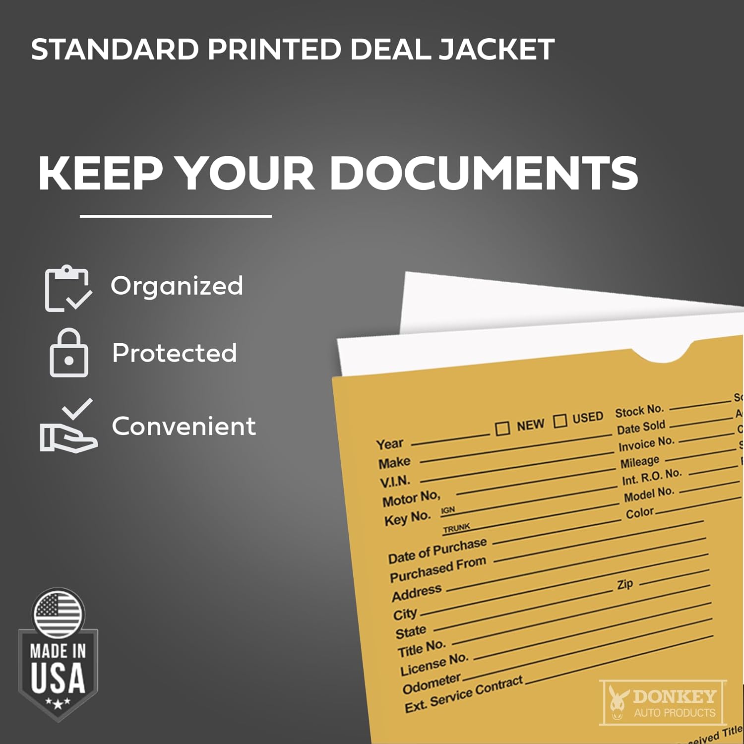 Printed Vehicle Deal Envelopes 9x12 Deal Jackets (100 shrink wrapped) (Buff) - Image 3