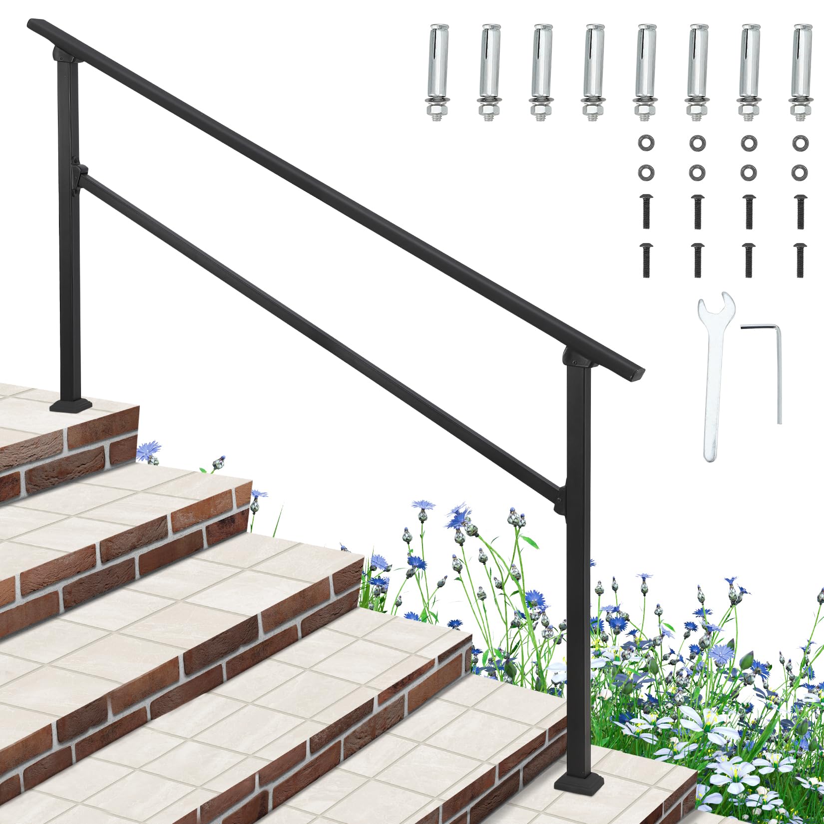 Rambarde en aluminium escalier extérieur 6 marches et bois