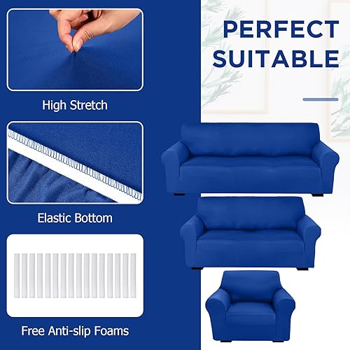 Miniatura 4 de Peryiter Juego de 3 Fundas para Sofá, Cubiertas de Muebles para Sofá, Loveseat, Sillón, Ajuste Perfecto Elástico, Sin Arrugas, Protector de Muebles