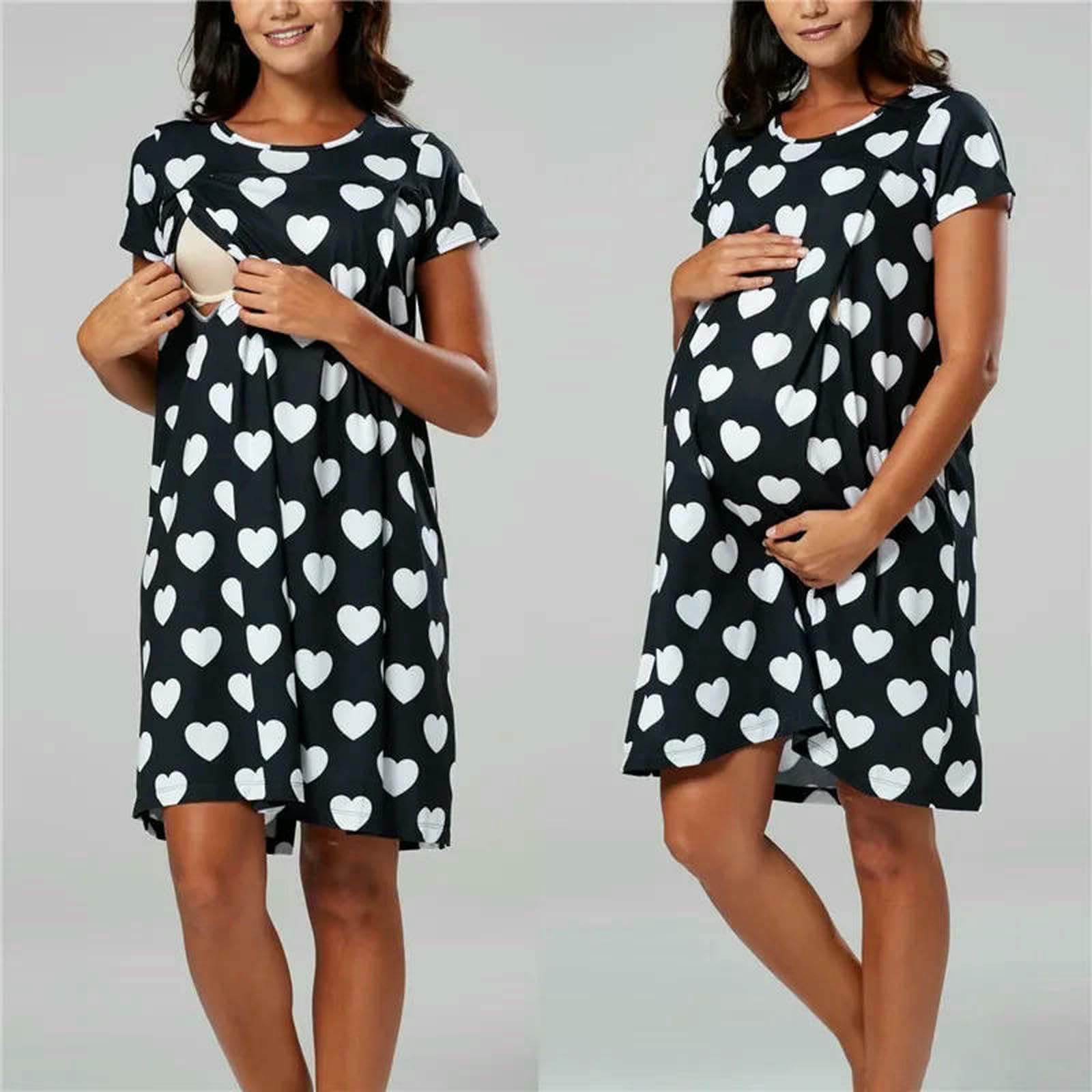 Pjs maternità Pjs Biancheria da notte di maternità Stampa Morbida Allattamento Allattamento Al Seno Camicia da Notte Per Le Donne Di Gravidanza