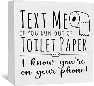 Funny Bathroom Sign, Text Me If You Run Out Of Toilet Paper Wooden Box Signs, Rustic Farmhouse Toilet Funny Quotes Wood Sign Home Decor For Bathroom Washroom