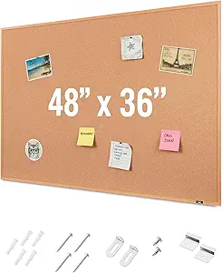 Mr. Pen Cork Notice Board 48 x 36 Inches, Framed Cork Bulletin Board for Walls