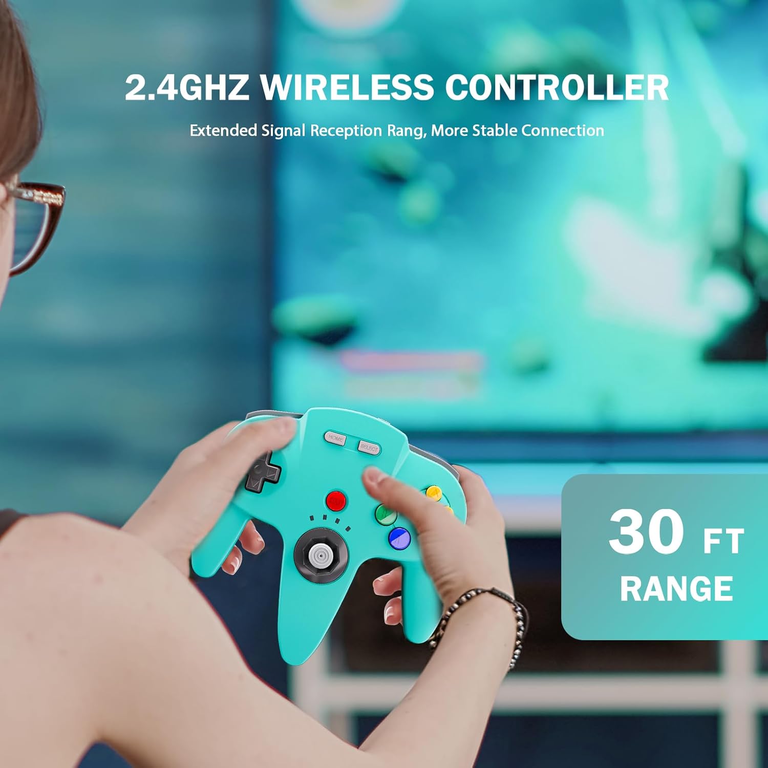2 Pack N64 Wireless Controller for Switch Online Games, 2.4GHZ Rechargeable Wireless N64 Remote Joystick Game Controller for N64 System Console, MAC, Raspberry Pi, Windows PC(7,8,10,11) Turquoise