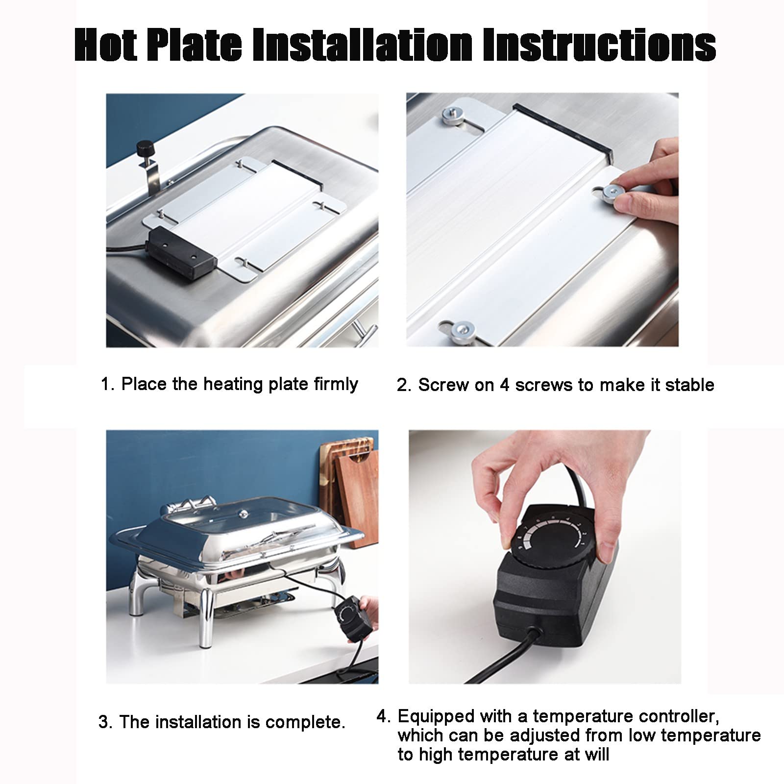 Chafer à thé en Acier Inoxydable, Chauffe-Plats pour buffets et réceptions, Plateau Chauffant, Thermostat électrique réglable, Format Compact, 9 L-A,9L-A