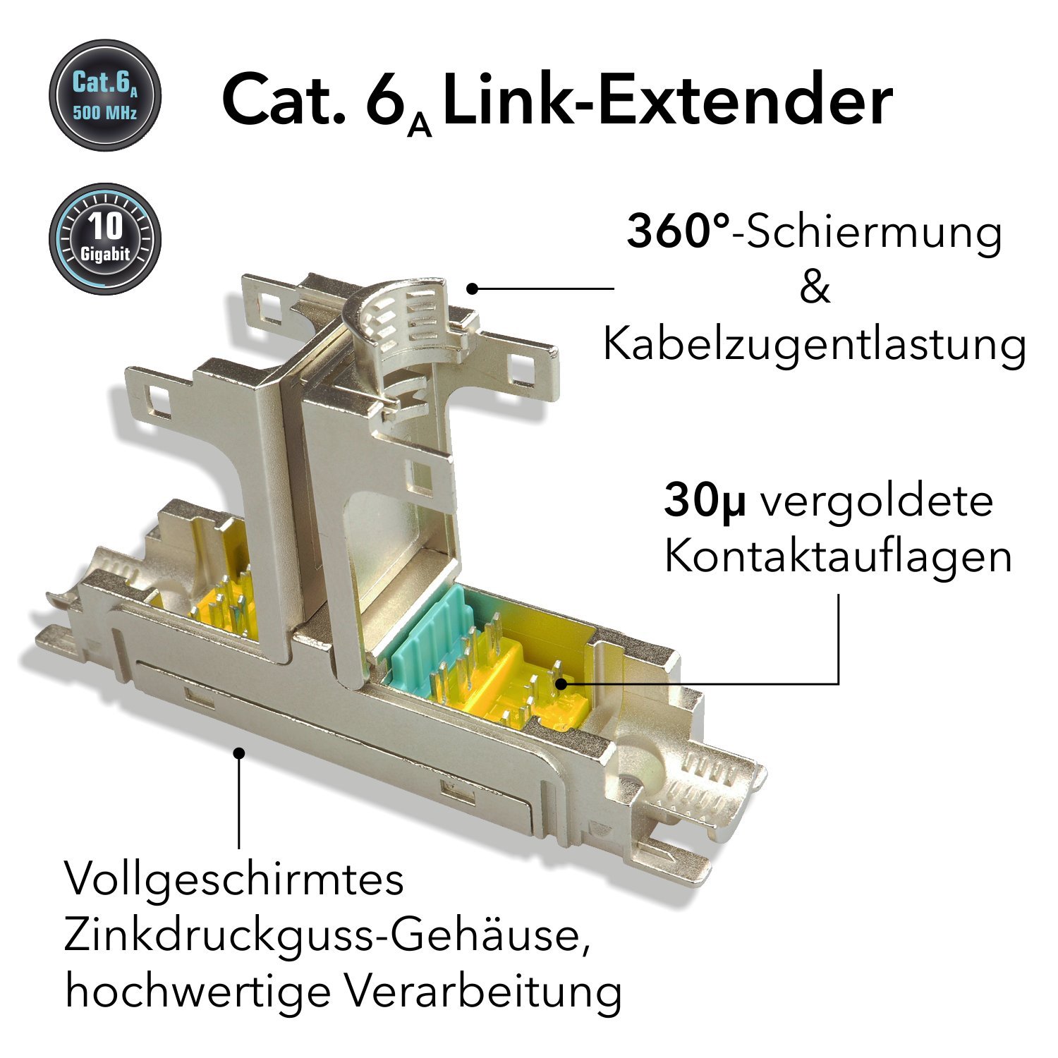 AIXONTEC 4 x fixLink LAN Verbinder Cat.6A Netzwerk Verbindungsmodul für Cat.7 Kabel Ethernet Adapter geschirmt | AWG 23 Datenkabel LSA Netzwerkverbinder geeignet für CAT5 CAT6 CAT6A CAT 7 LANKabel