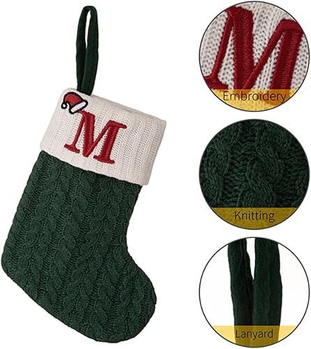Miniatura 7 de Medias de Navidad de 26 letras, medias de Navidad de punto personalizadas, color rojo, mini adorno de Navidad personalizado para granja, chimenea,