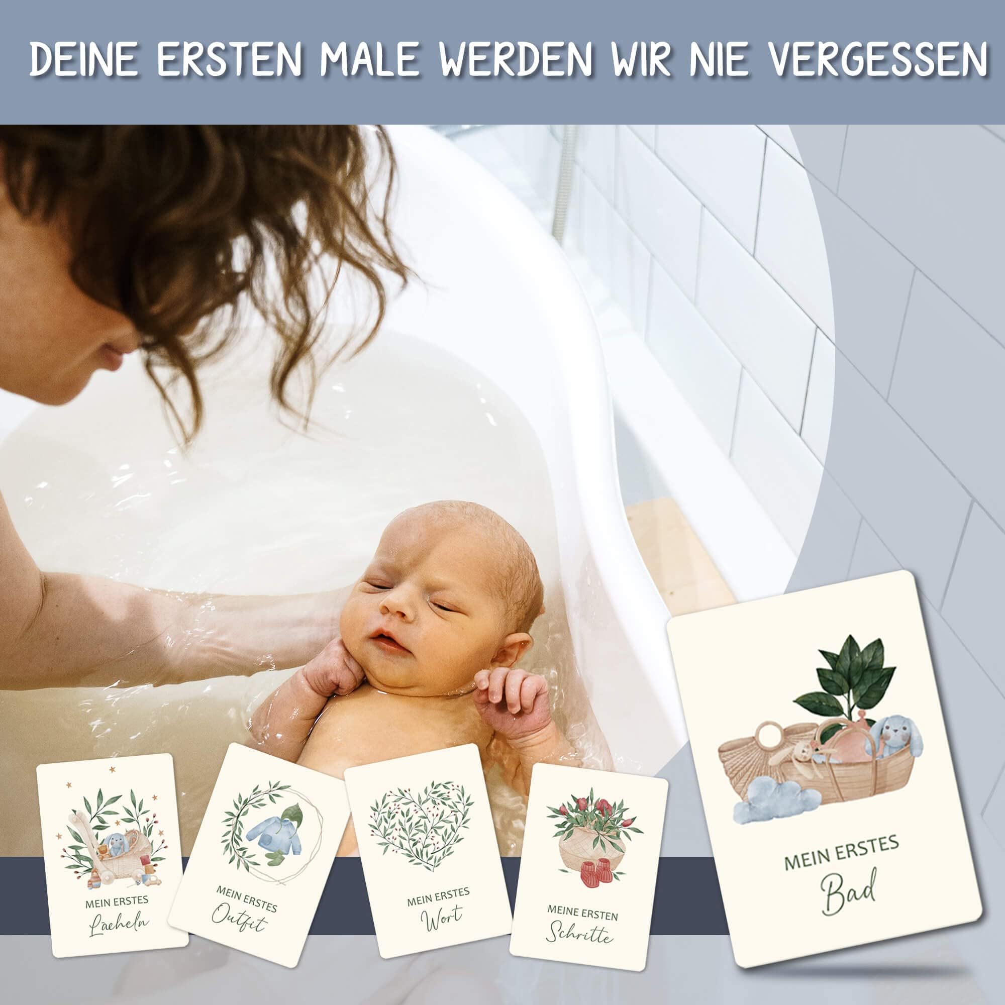 Biroyal Karty z kamieniami milowymi dla niemowląt, zestaw 72 kart z kamieniami milowymi, unisex, dla dziewcząt i chłopców, w zestawie karty pamiątkowe i miesięczne, prezenty dla niemowląt, szczególne momenty (w języku niemieckim)