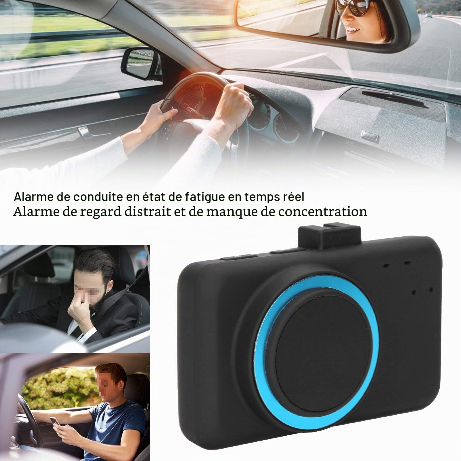Dispositif d'Alarme -Fatigue pour Voiture Moniteur -Sommeil avec Détection Pupillaire Accessoire de Sécurité de Conduite avec Support Ventouse