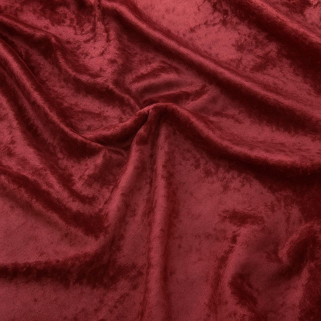 Dark Red Crushed Velvet Upholstery Fabric – 150cm (59") Wide, 5 Metre Length, 180gsm - Soft Luxury Material by The Metre – Ideal for Curtains, Cushions, Furniture, Crafts & Décor